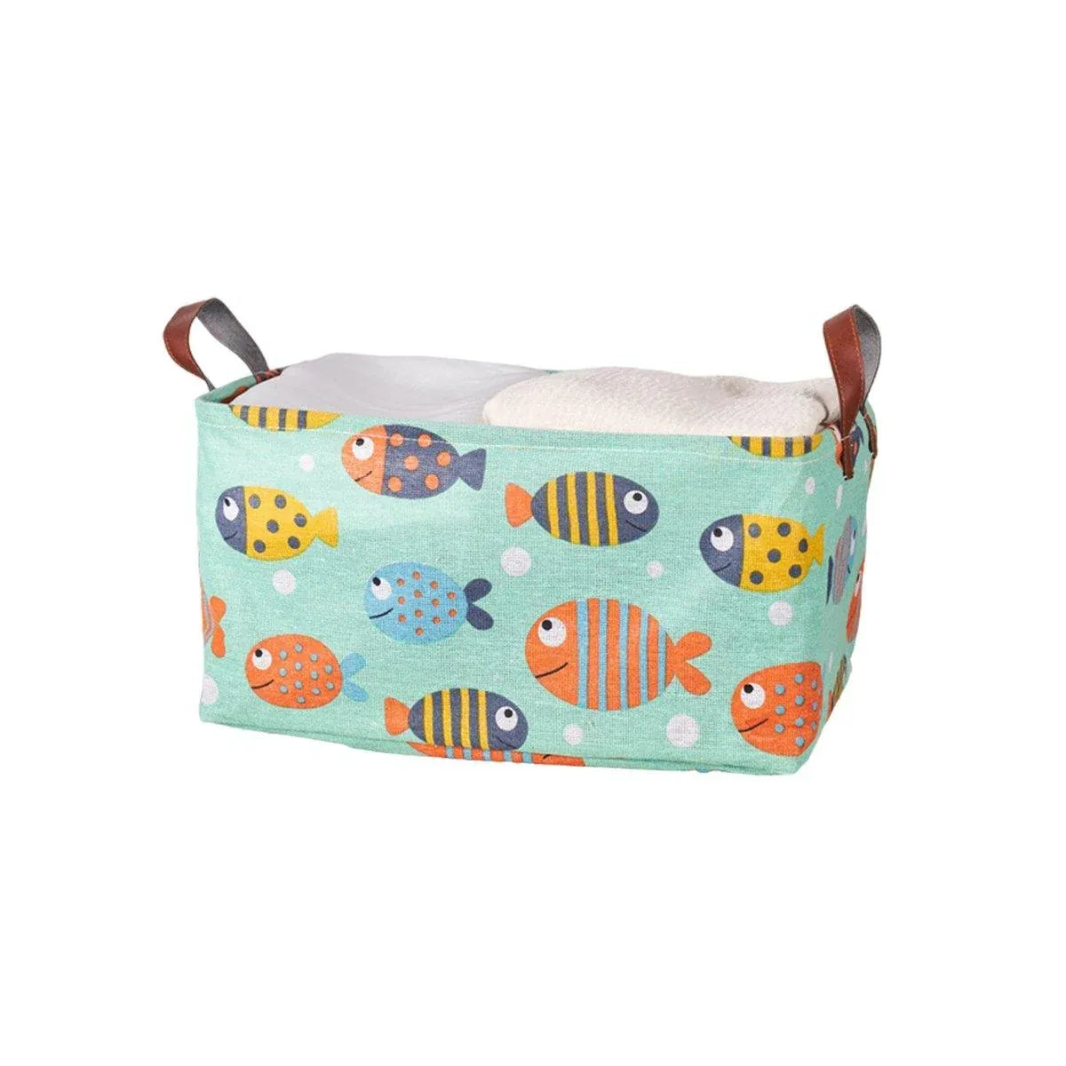 2pcs Foldable Cotton Linen Storage Baskets Home Organizer Box Office Supplies - Fish